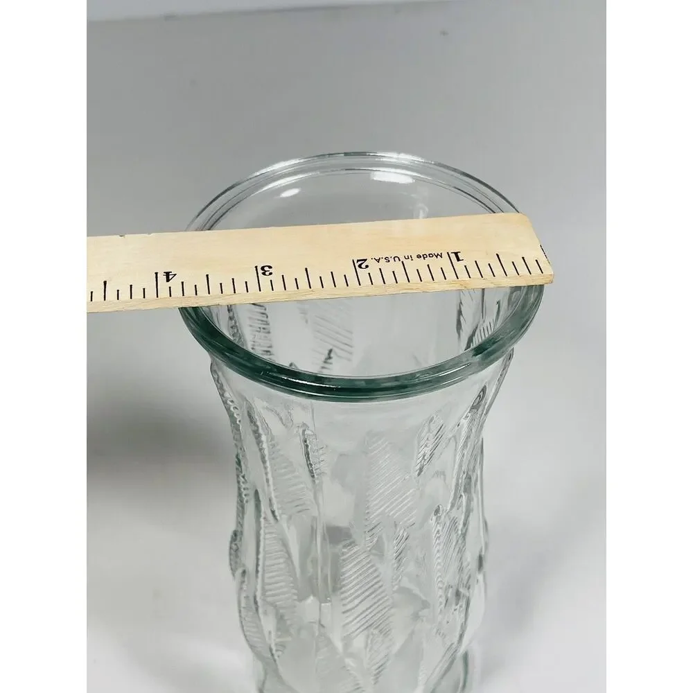 Vintage E O Brody Clear Glass Feather and Dart Pattern‎ Vase 8.5” Tall 1960’s